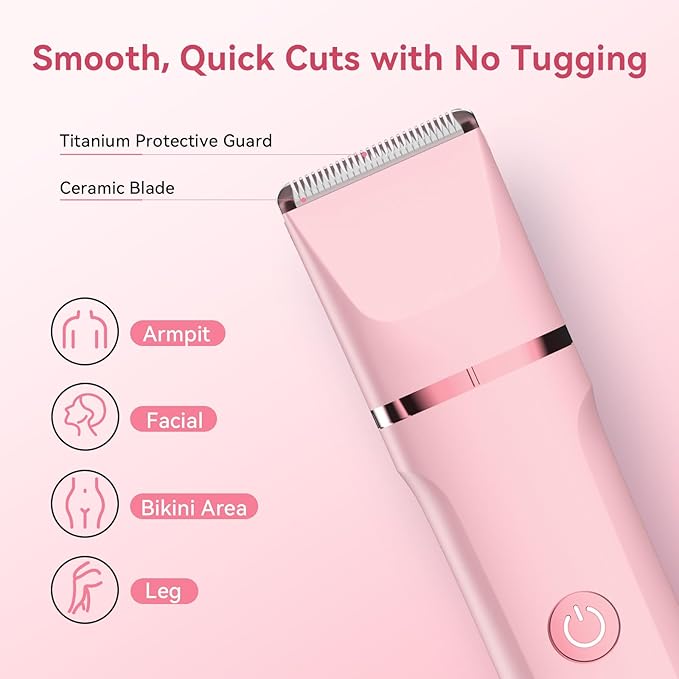 Bikini Trimmer for Women - 4 in 1 Electric Razors for Women, Waterproof Body Pubic Hair Electric Shaver for Womens, Replaceable Facial & Nose Hair Razor, Rechargeable Grooming Kit, Pink
