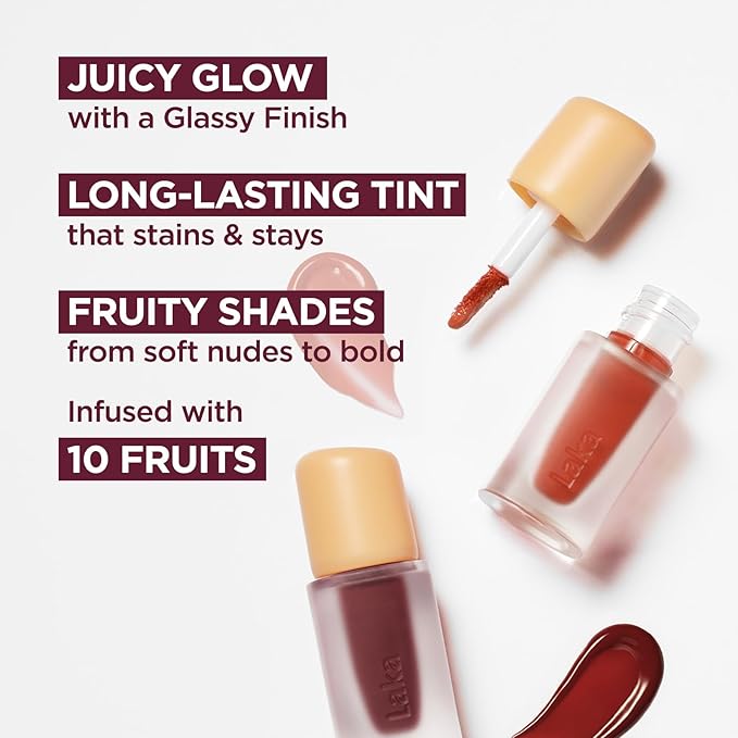 Laka Fruity Glam Lip Tint Mini, Glowing Lip Stain with Wide Color Spectrum, Hydrating & Lightweight Texture, Long-Lasting Bold Stain, Non-Sticky, Vegan, K-Beauty (#108 Salty)