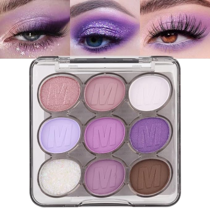 9 Colors Purple Grape Matte Shimmer Eyeshadow Palette for Eye Makeup,High Pigmented Brown Eye Shadow Primers Powder Palet de sombras de ojos