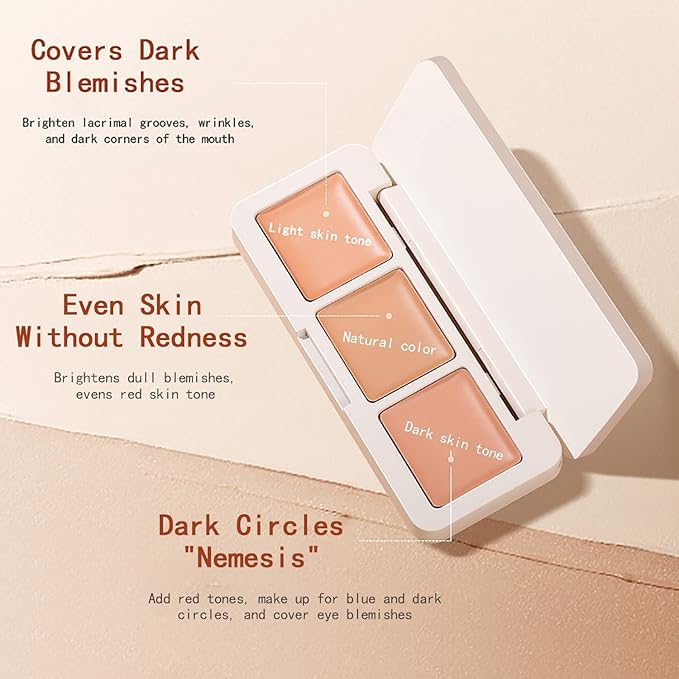 IFiona Tricolor Concealer to Cover Spots,Stains,Acne,Freckles and Brighten Skin Color Concealer Palette