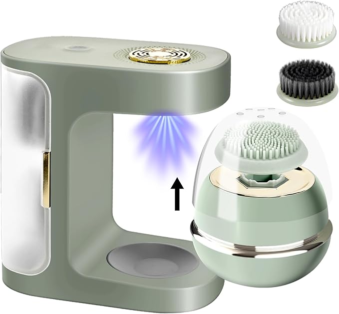 KangGlow Electric Silicone Face Cleansing Brush with UV-C, Sonic Facial Massager with 3 Modes & 3 Brush Heads, Exfoliating & Deep Pore Cleaning, Auto-Drying, Wireless Charging Ket