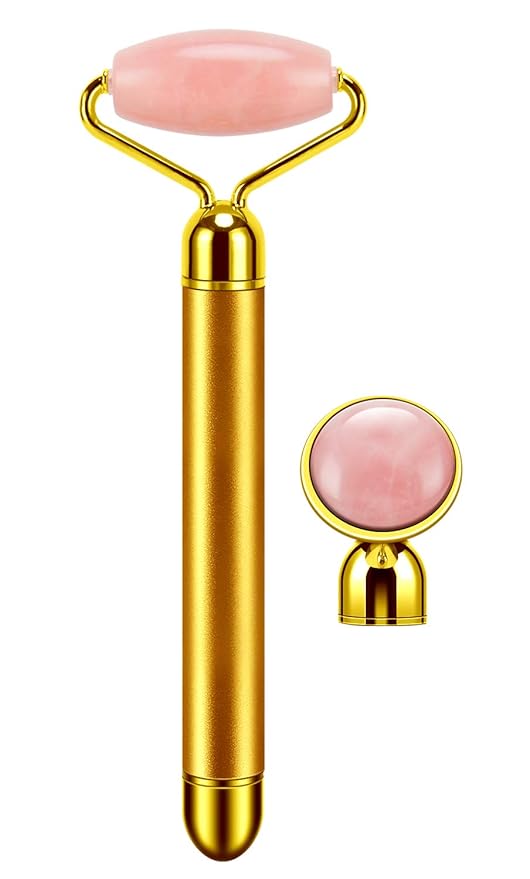 DANGSHAN 2-in-1 Electric Jade Roller Massager Facial Roller & Face Massager, Rose Quartz