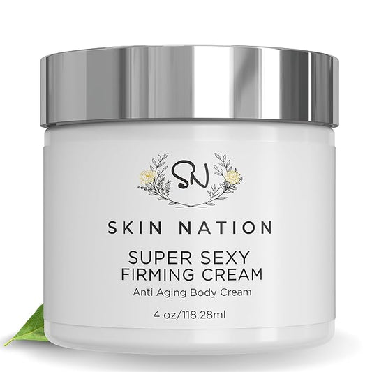 Skin Nation Super Firming Cream, Hydrating Body Lotion with Shea Butter, Glycolic Acid, Aloe Vera, Can Help Smooth Crepey Skin and Support Firmer Neck & Décolleté, 4 oz