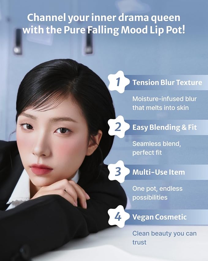 DEARMAY Pure Falling Mood Lip Pot No. 07 Endless Replay 0.23 Oz. Vegan Lip Stain Lip & Cheek Multi-Use Tint With Hydrating Formula for Smooth Soft Blend Without Dryness or Fine Lines, Korean Makeup