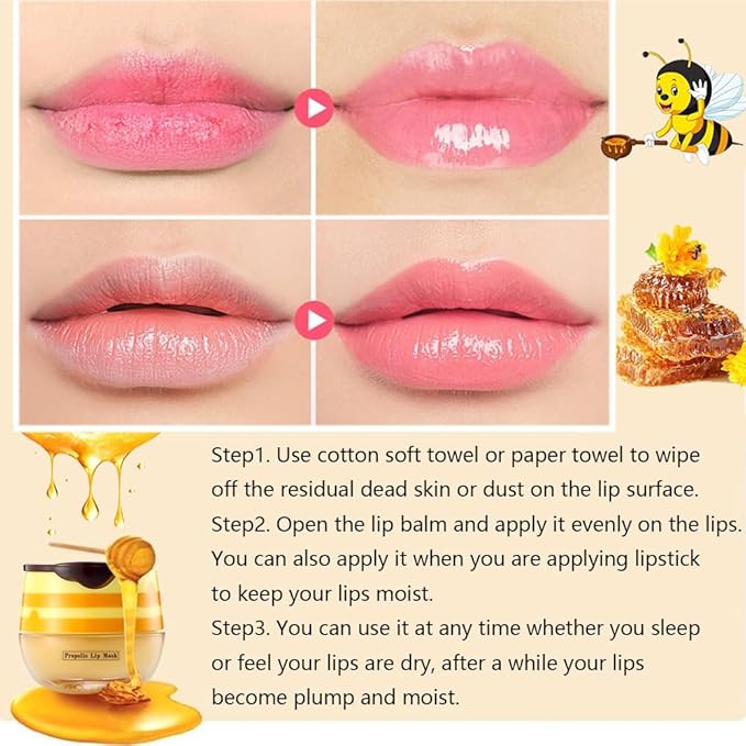 2PCS Bee Lip Balm Honey Pot,Honey Lip Mask Propolis Moisturizing Lip Balm with Stick,Propolis Moisturizing Honey Lip Balm,Hydrating & Prevention Dry and Cracked Lip,Lip Care Skin Care Products