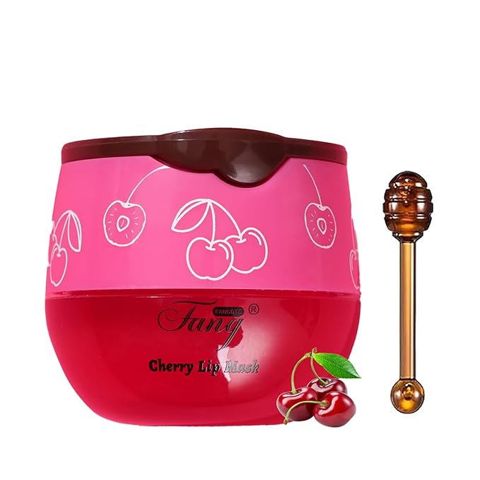 1 PCS Bee Lip Balm Lip Mask Honey Pot, Cherry Moisturizing Sleeping Lip Mask Overnight with Sticks, Lip Balm Honey Pot Lip Balm Hydrating Prevention Dry and Crack Lip Scrubs Exfoliator