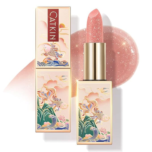 CATKIN Lip Balm Color Tinted Glitter Lipstick Ultra Hydrating Lip Moistrurizer Chapstick with Vitamin E Nourishing For Cracked & Dry Lips 0.12 oz C09 Aurora - Light Pink