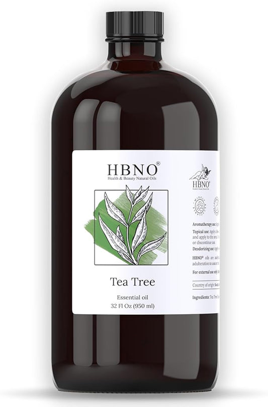 HBNO Tea Tree Oil - Huge 32 oz (950ml) Large Size - Ideal for Diffusers, Cleaning Agents, Deodorizers, and Flavoring Agents.