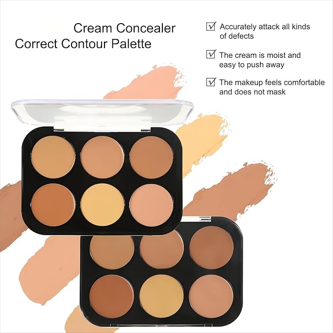 Corlo Contour Palette Concealer Correct, 6 Colors Cream Concealer Full Coverage Foundation Palette for Dark Circles Makeup (Dark)