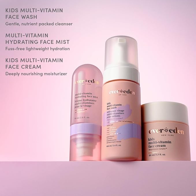 Evereden Kids Multi-Vitamin Hydrating Face Mist | Nourishing Face Spray, Preppy Skincare Essential for Ages 6+ | Clean Formula Safe for Sensitive Skin | Multi-Vitamin Complex, Peach & Mango Juice
