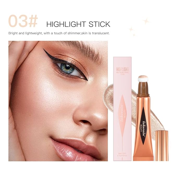 Liquid Highlighter Beauty Stick, Highlighter Makeup, Highlighter Wand,Liquid Beauty Stick With Cushion Applicator For Highlighter, Natural Matte FinIsh Makeup For Women(03#)