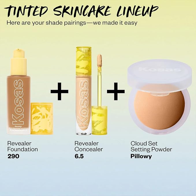 Kosas Revealer Skin-Improving Foundation with SPF 25 Protection - Hydrate, Brighten, Soothe, Plump, Protect Skin - Smoothing Texture, Natural Finish and Clean Formula - Medium Deep Neutral Olive 290