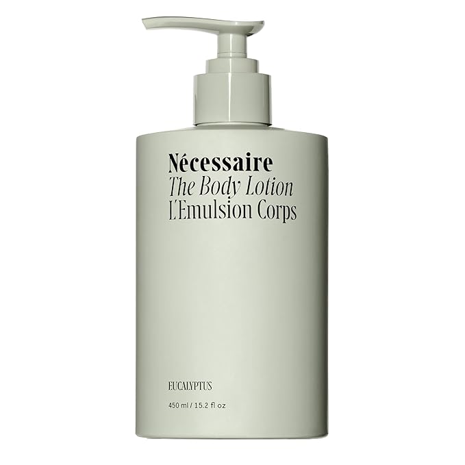 Nécessaire The Body Lotion with Pump. Eucalpytus. Multi-Peptide Firming Lotion to Moisturize, Firm, Strengthen. 2.5% Niacinamide, Vitamin C/E + Omega 6/9. 450ml / 15.2 fl oz