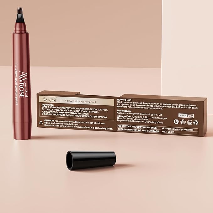 AWROSE Eyebrow Pencil, 3D Waterproof Microblading Eyebrow Pen 4 Fork Tip Tattoo Pencil, Precise Natural Brow Magic Eye Brow Pencil with Hair Like Strokes, 4 Points Multi-Used Eye Brow Pen for Women
