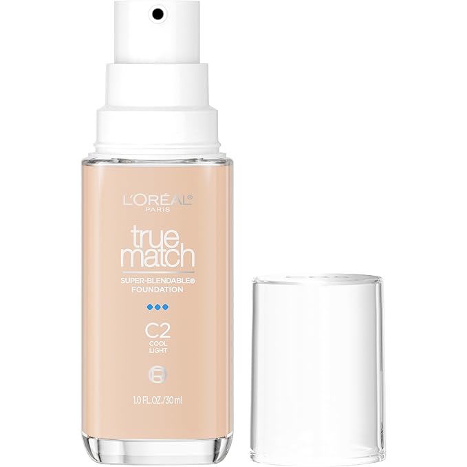 L'Oreal Paris True Match Super-Blendable Foundation, Medium Coverage Liquid Foundation Makeup, C2, Light, 1 Fl Oz