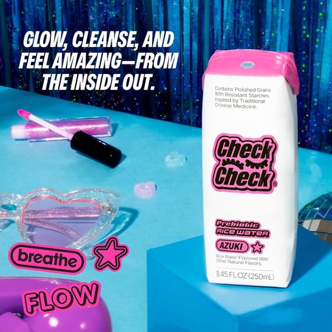 CheckCheck Prebiotic Rice Water, Dawn, Dusk, and Azuki, 12 Pack, 8.45 fl oz Bottles (12 Pack, Azuki)