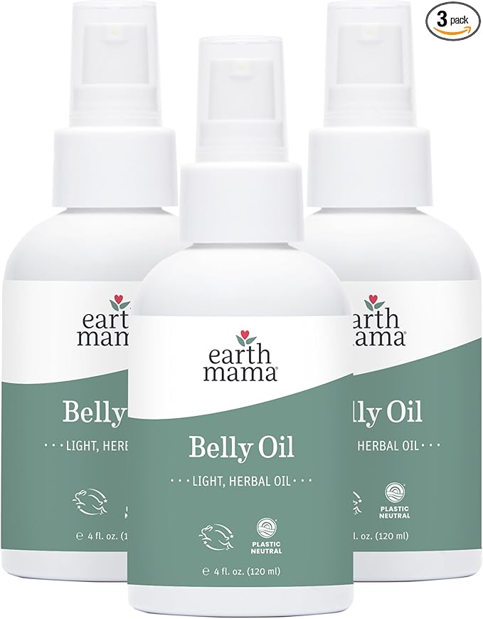 Earth Mama Belly Oil for Dry Skin | Calendula Skin Care Moisturizer Oil to Encourage Natural Elasticity and Help Prevent Stretch Marks During Pregnancy and Postpartum, 4-Fluid Ounce (3-Pack)