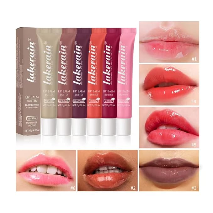 3 Colors Lip Butter Balm Set，Vanilla Vanilla Beige Brown Sugar, Lasting Moisture Non Stick Glow Resurrection Cream Lip Oil Gloss Trio Lip Care Makeup(123# Vanilla + Vanilla Beige+Brown Sugar)