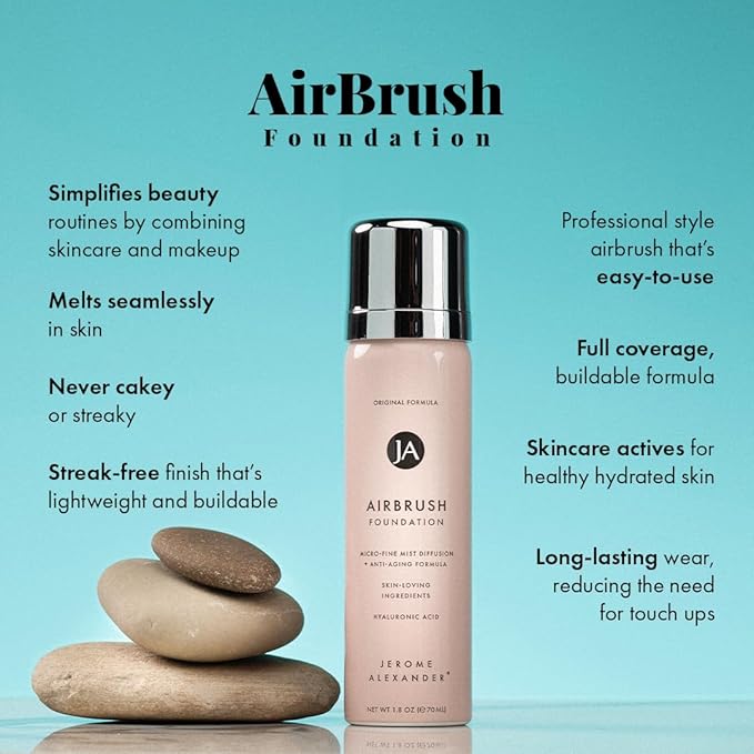 MagicMinerals AirBrush Foundation by Jerome Alexander – 2pc Set with Airbrush Foundation and Kabuki Brush - Spray Makeup with Anti-aging Ingredients for Smooth Radiant Skin - Bright Light