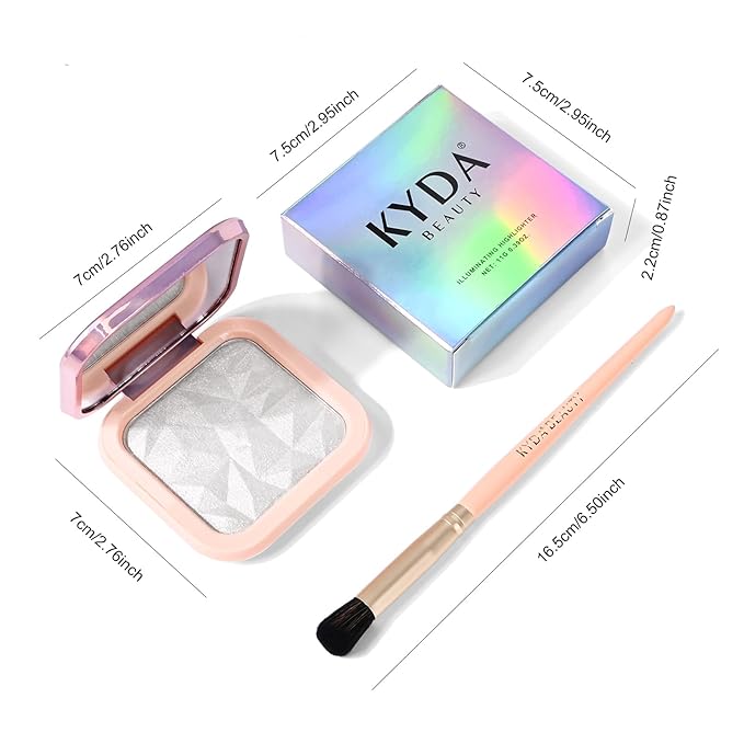 KYDA Face Highlighter Palette, High Glossy Face Illuminator Palette, Natural Glow Finish, Pearl Shimmer Smooth Baked Powder, Lasting Sparkling Highlighter Makeup-PEARL