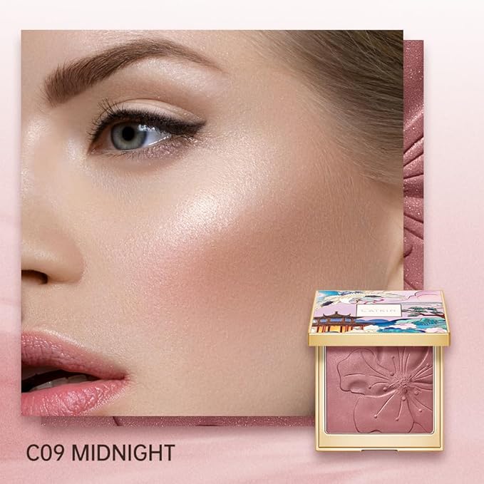 CATKIN Cheek Powder Blush Baked Pink Makeup Blusher Creamy Light Weight Long Lasting Natural flush Finish10g (C09 Midnight)