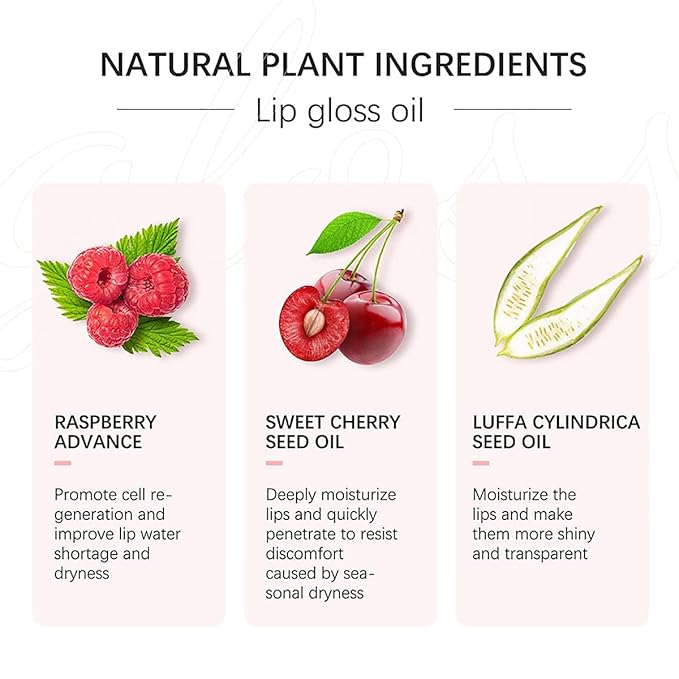 Hydrating Lip Glow Oil, Moisturizing Plumper Lip Gloss, Transparent Plumping Balm, Tinted Balm Care 0.2 OZ - 007 RASPBERRY