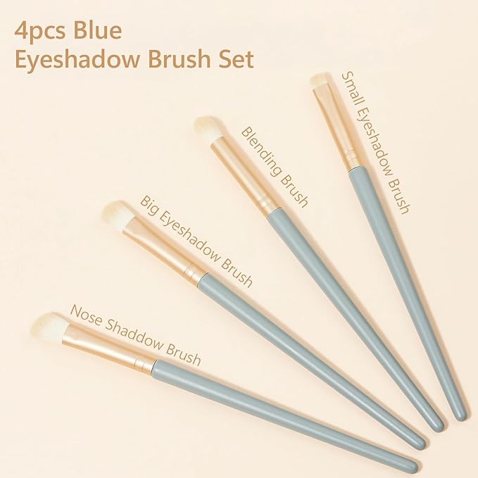 Eyeshadow Makeup Brushes Set with Case 4 PCS Soft Synthetic Hairs Eye Makeup Brushes for Blending Eyebrow Eyeliner Eyeshadow （Lightblue）