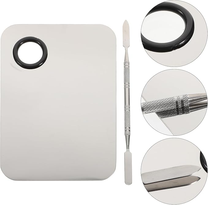 FOMIYES Makeup Palette, Makeup Mixing Palette, Stainless Steel Cosmetic Mixing Tray with Spatula Makeup Artist Tool for Mixing Foundation Nail-Art