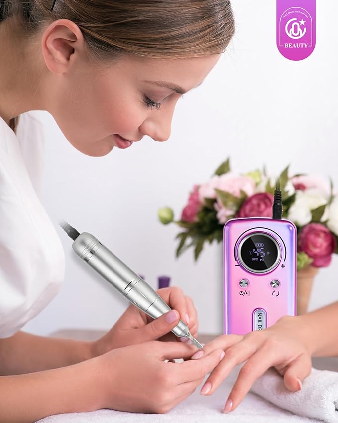 CozyZen Cordless Nail Drill Professional: 45000 RPM Rechargeable Electric Nail File Kit, Portable & Low Noise for Acrylic, Gel Nails, Manicure & Pedicure - Salon & Home Use