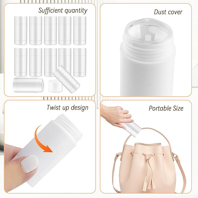 12 Pieces 15g White Plastic Deodorant Containers,Empty 1/2 oz Travel Lip Balm Tubes,Refillable Twist-UP Solid Perfume Tubes,Lipstick Tubes for DIY