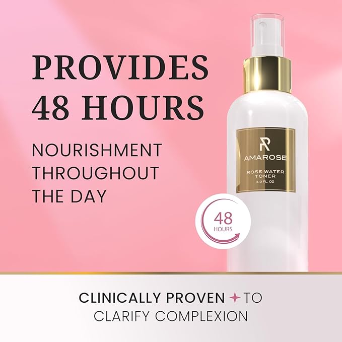 Amarose Rose Water Spray - Revitalizing, Facial Toner - Water for Face - Rose Water Toner - All Skin Types - Hydrating- Rosewater, Spray, Mist with Hyaluronic Acid