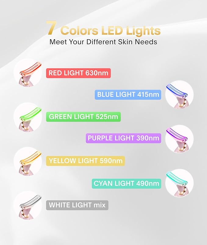 Light Based Face-Neck-Massager - 7 Color Portable Facial Massager for Skin Care, Glossy Pink