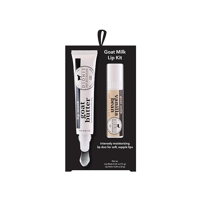 Dionis Goat Butter Overnight Lip Mask & Lip Balm Kit - Goat Milk, Jojoba & Moringa Oils Moisturize & Repair Chapped Lips Overnight while Lip Balm Keeps Moisture Locked In All Day, Vanilla Bean