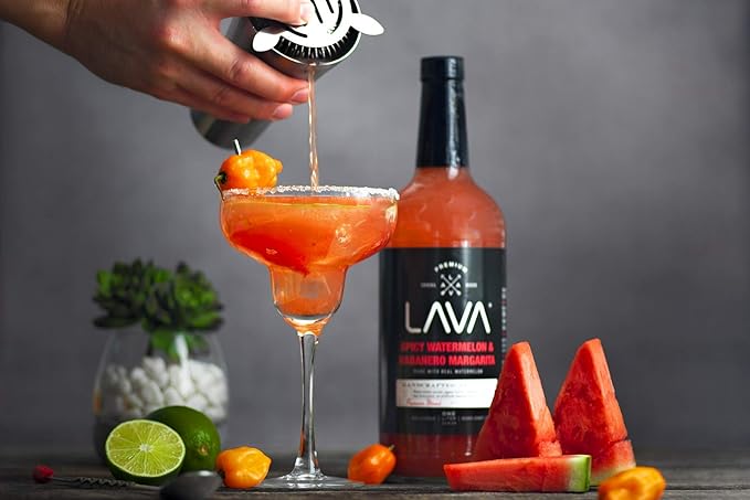 LAVA Premium Spicy Watermelon Habanero Margarita Mix, Cold-Pressed Organic Watermelon, Agave, Habanero, No Artificial Sweeteners, Lots of Flavor, Ready to Use, 1-Liter (33.8oz) Glass