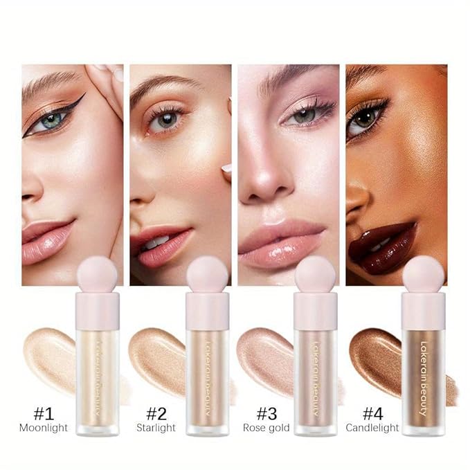 Liquid Highlighter, Contour Stick Makeup Highlighter for Face, Waterproof Luminous Lotion, Silky Smooth Glitter Highlighter Makeup Stick, Multi-Use Body Shimmer Liquid Bronzer 04# CANDLELICHT