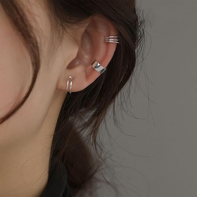 Boho Cartilage Ring Earrings Double Lines Ear Cuffs Set Minimalist Fake Helix Earcuff Earrings Simple No Piercing Earrings Jewelry for Women and Girls