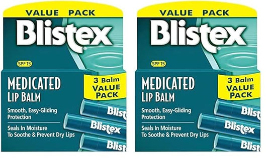 Blistex Medicated Lip Balm, 0.15 Ounce, 3 Count (Pack of 2) Prevent Dryness & Chapping, SPF 15 Sun Protection, Seals in Moisture, Hydrating Lip Balm, Easy Glide Formula for Full Coverage
