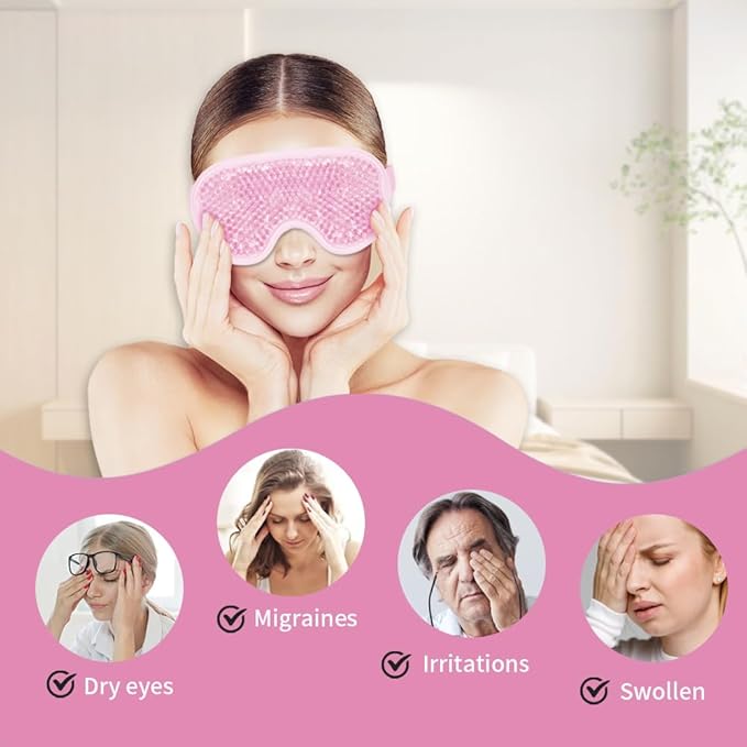 Cooling Eye Mask Gel Eye Mask Reusable Cold Eye Mask for Puffy Eyes, Eye Ice Pack Eye Mask with Soft Plush Backing for Dark Circles, Migraine, Stress Relief