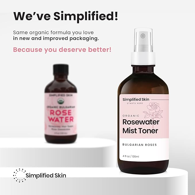 Simplified Skin Rose Water Spray for Face – Natural Organic Facial Toner – Hydrating Face & Hair Mist & Makeup Remover – Alcohol-Free 4 Fl Oz 3-Pack