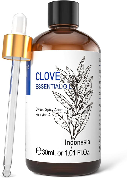 HIQILI 1 Fl Oz Clove Oil for Teeth and Gums, Oral Care, DIY Clean Spray, Aromatherapy, 100% Pure Natural Premium - 30ml