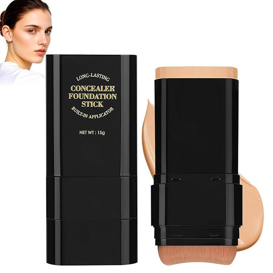 2PCS Long-Lasting Concealer Foundation Stick, Full Coverage Foundation Stick, 2-in-1 Contouring foundation with Brush, Cover Blemishes for All Skin Types (05#Dark Wheat)