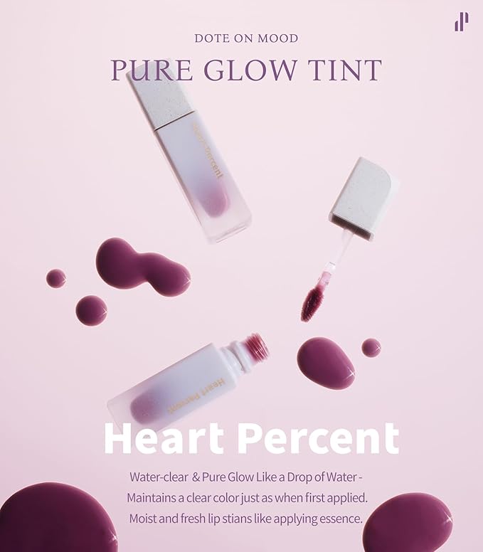 Heart Percent Dote On Mood Pure Glow Tint, Watery & Lightweight Moisturizing Lip Stain Long Lasting Liquid Lipstick 6.8g, 16.Geek & Mauve