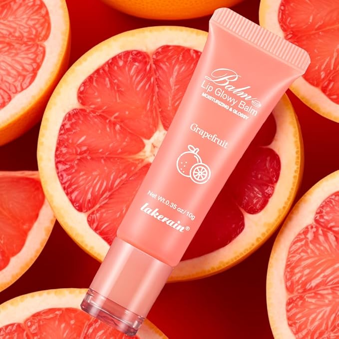 Hydrating Lip Butter Balm for a Glossy Finish and Lip Glow - Lip Glowy Balm with Summer-worthy Fragrance | Vegan Lip Care (#3-Grapefruit)