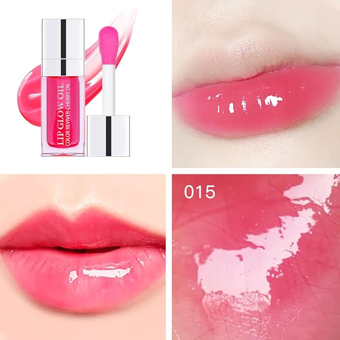 Hydrating Lip Glow Oil Moisturizing Plumping Lip Tint Lip Gloss Transparent Lip Balm Long Lasting Nourishing Repairing Lightening Lip Lines (015# CHERRY)