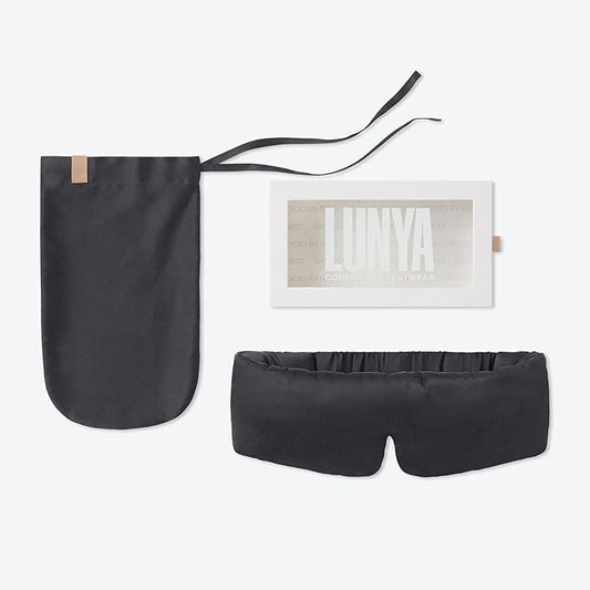 Lunya Sleep Mask with Box - Washable Silk Sleeping Mask and Headband for Beauty Routines - Thermoregulating Comfort for Restful Nights - Silk Eye Mask for Women - Large - Meditative Grey