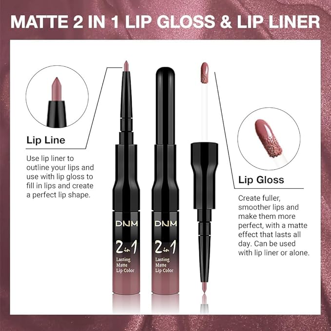 evpct 1Pcs Mauve Matte Lip Liner Stain Liquid Lipstick Makeup Set for Women, Mauve Lip Stick Liner Combo Long Lasting Waterproof, labiales matte mate larga duracion Long Wear 24 hours Lipstick, 34