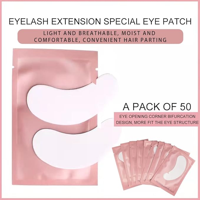 M J Joymay 50 Pairs Eyelash Extension Under Eye Gel Pads Pink Hydrogel V-Cut Natural Lint Free Eye Patches, Premium Eyelash Extension Supplies & Beauty Tools Stick Well(White)