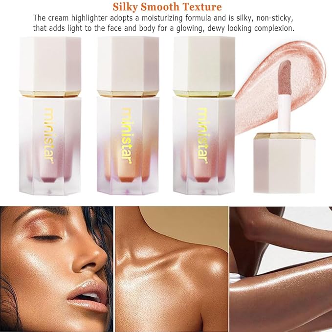 Liquid Highlighter Makeup, Long Lasting Liquid Luminizer for Glowing Skin Waterproof Smooth Glitter Highlight Face Illuminator Cream Contour Stick Body Shimmer Liquid Bronzer (#02 STARLIGHT)
