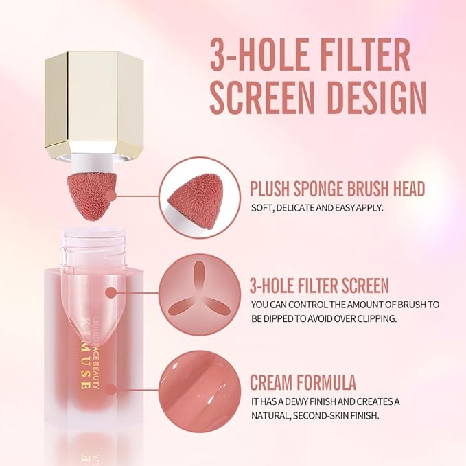 KIMUSE Soft Cream Blush Makeup, Liquid Blush for Cheeks, Weightless, Long-Wearing, Smudge Proof, Natural-Looking, Dewy Finish