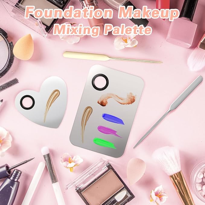 6PCS Makeup Mixing Palette, Stainless Steel Cosmetic Makeup Palette With Spatula Makeup Artist Tool, Professional Cosmetic Mixing Makeup Palette For Mixing Eye Shadow/Eyelash/Nail Art/Foundation